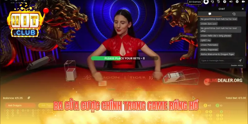 Ba cửa cược chính trong game Rồng Hổ